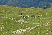 35 Sguardo dall'alto sull'omone e le recinzione di pietre degli alpeggi